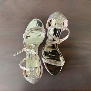 Gold Strappy High Heel Shoes with Sparkle